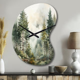 Pine Tree Misty Morning II - Asymmetric Metal Wall Clock
