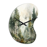Pine Tree Misty Morning II - Asymmetric Metal Wall Clock