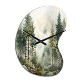 Pine Tree Misty Morning II - Asymmetric Metal Wall Clock
