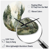 Pine Tree Misty Morning II - Asymmetric Metal Wall Clock