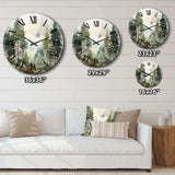 Pine Tree Misty Morning II - Floral Metal Wall Clock