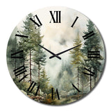 Pine Tree Misty Morning II - Floral Metal Wall Clock