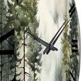 Pine Tree Misty Morning II - Floral Metal Wall Clock