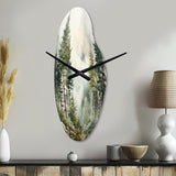 Pine Tree Misty Morning II - Asymmetric Metal Wall Clock