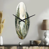 Pine Tree Misty Morning II - Asymmetric Metal Wall Clock