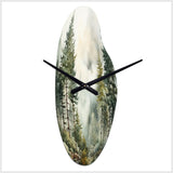 Pine Tree Misty Morning II - Asymmetric Metal Wall Clock