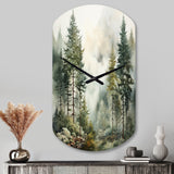 Pine Tree Misty Morning II - Asymmetric Metal Wall Clock