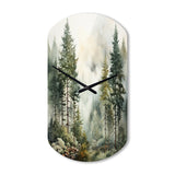Pine Tree Misty Morning II - Asymmetric Metal Wall Clock