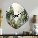 Pine Tree Misty Morning II - Asymmetric Metal Wall Clock