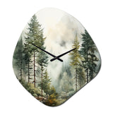 Pine Tree Misty Morning II - Asymmetric Metal Wall Clock