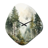 Pine Tree Misty Morning II - Asymmetric Metal Wall Clock