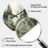 Pine Tree Misty Morning II - Asymmetric Metal Wall Clock
