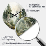 Pine Tree Misty Morning II - Asymmetric Metal Wall Clock