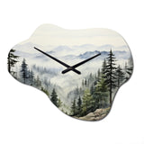 Pine Tree Misty Mountain I - Asymmetric Metal Wall Clock