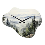 Pine Tree Misty Mountain I - Asymmetric Metal Wall Clock