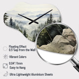 Pine Tree Misty Mountain I - Asymmetric Metal Wall Clock