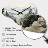 Pine Tree Misty Mountain I - Asymmetric Metal Wall Clock