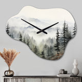 Pine Tree Misty Mountain II - Asymmetric Metal Wall Clock