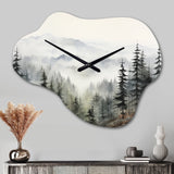 Pine Tree Misty Mountain II - Asymmetric Metal Wall Clock