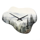 Pine Tree Misty Mountain II - Asymmetric Metal Wall Clock