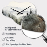 Pine Tree Misty Mountain II - Asymmetric Metal Wall Clock