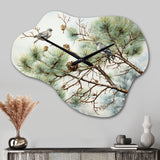 Bird On Pine Tree I - Asymmetric Metal Wall Clock