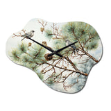 Bird On Pine Tree I - Asymmetric Metal Wall Clock
