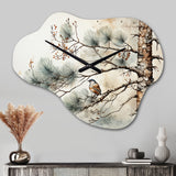 Bird On Pine Tree II - Asymmetric Metal Wall Clock