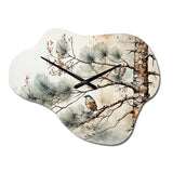 Bird On Pine Tree II - Asymmetric Metal Wall Clock