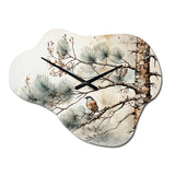 Bird On Pine Tree II - Asymmetric Metal Wall Clock