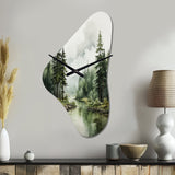 Pine Tree Silent Wilderness - Asymmetric Metal Wall Clock