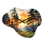 Pine Tree Sunset Glow I - Asymmetric Metal Wall Clock