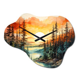 Pine Tree Sunset Glow II - Asymmetric Metal Wall Clock