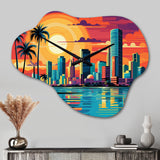 Pop Art Miami Cityscape I - Asymmetric Metal Wall Clock