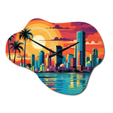 Pop Art Miami Cityscape I - Asymmetric Metal Wall Clock