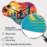 Pop Art Miami Cityscape I - Asymmetric Metal Wall Clock
