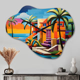 Pop Art Palm Beach In Color I - Asymmetric Metal Wall Clock