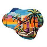 Pop Art Palm Beach In Color I - Asymmetric Metal Wall Clock