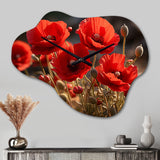 Red Poppies Field I - Asymmetric Metal Wall Clock