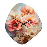 Coral Poppies Romantic Impression III - Asymmetric Metal Wall Clock