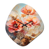 Coral Poppies Romantic Impression III - Asymmetric Metal Wall Clock