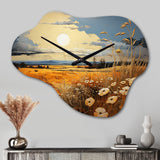 Yellow Blue Prairies Whispers Patchwork II - Asymmetric Metal Wall Clock