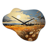Yellow Blue Prairies Whispers Patchwork II - Asymmetric Metal Wall Clock