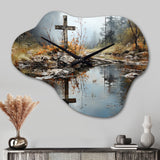 Religious Cross Divine Reflection Landscape II - Asymmetric Metal Wall Clock