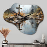 Religious Cross Divine Reflection Landscape II - Asymmetric Metal Wall Clock