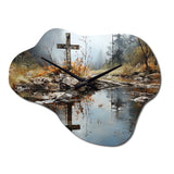 Religious Cross Divine Reflection Landscape II - Asymmetric Metal Wall Clock
