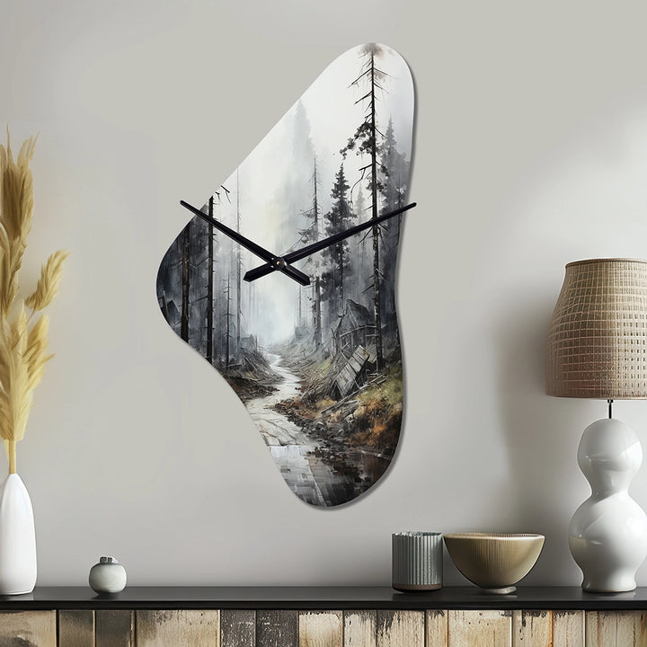 Meandering Road Through Forest - Asymmetric Metal Wall Clock