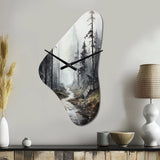 Meandering Road Through Forest - Asymmetric Metal Wall Clock