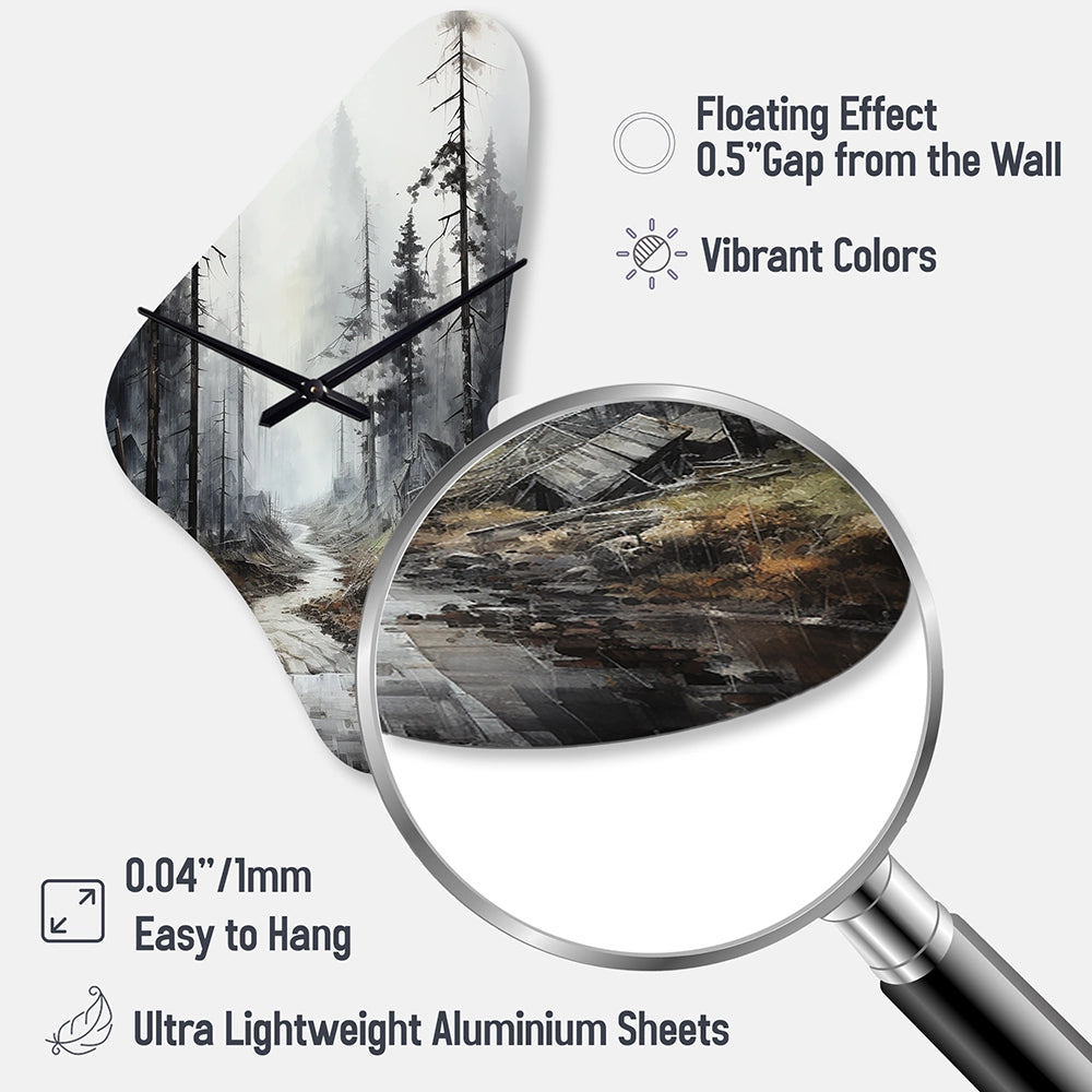 Meandering Road Through Forest - Asymmetric Metal Wall Clock
