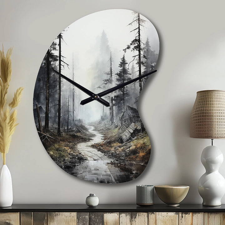 Meandering Road Through Forest - Asymmetric Metal Wall Clock